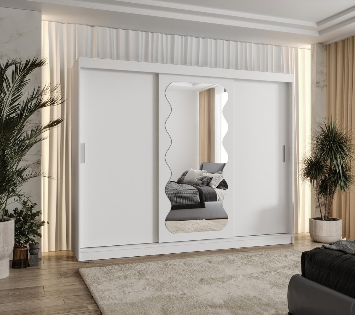 SCHIEBETÜRENSCHRANK mit Spiegel SPOTI 200/250/62 3-türig - Silberfarben/Weiß, Holz (250/200/62cm) - MÖBEL KRYSPOL