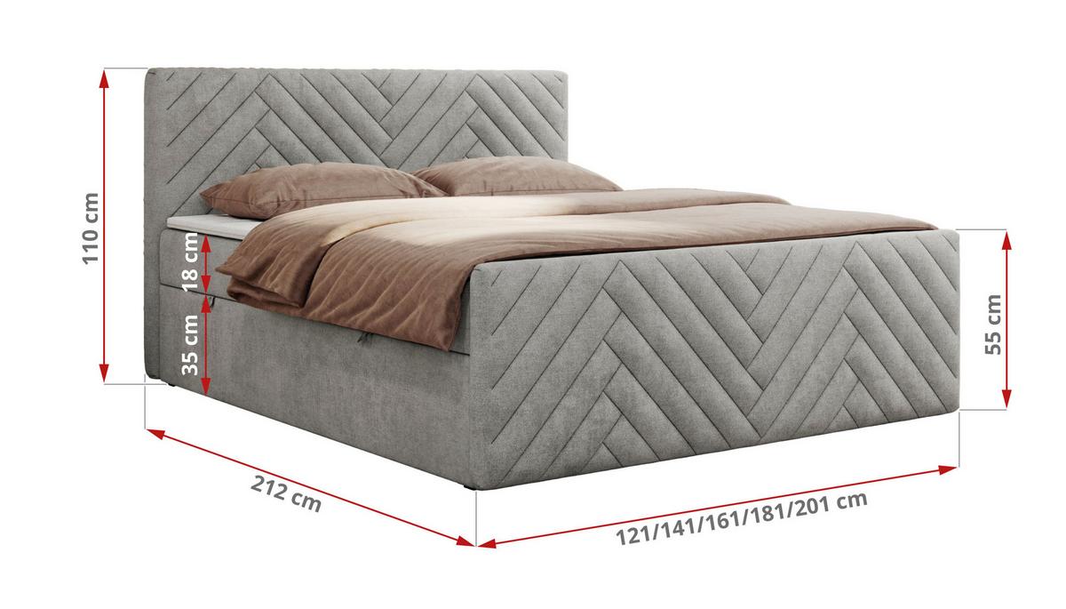 BOXBETT PARIS DUO 200/200 - Hellgrau Struktur - H4 - Hellgrau, Holz/Textil (200/200cm) - MKS