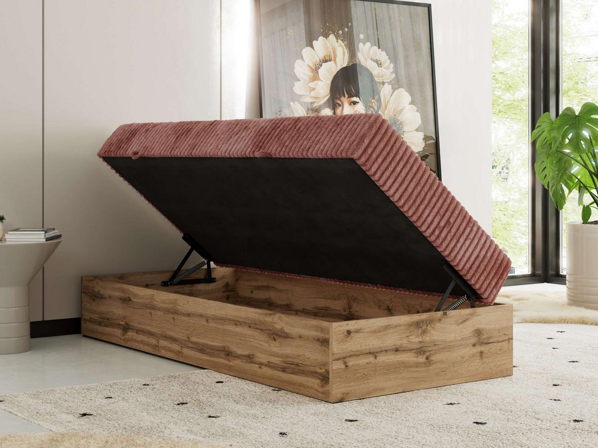 BOXBETT WOOD ZERO 90/200 - Rosa Cord - H3 - Topper Visco - Rosa, Textil (90/200cm) - MKS