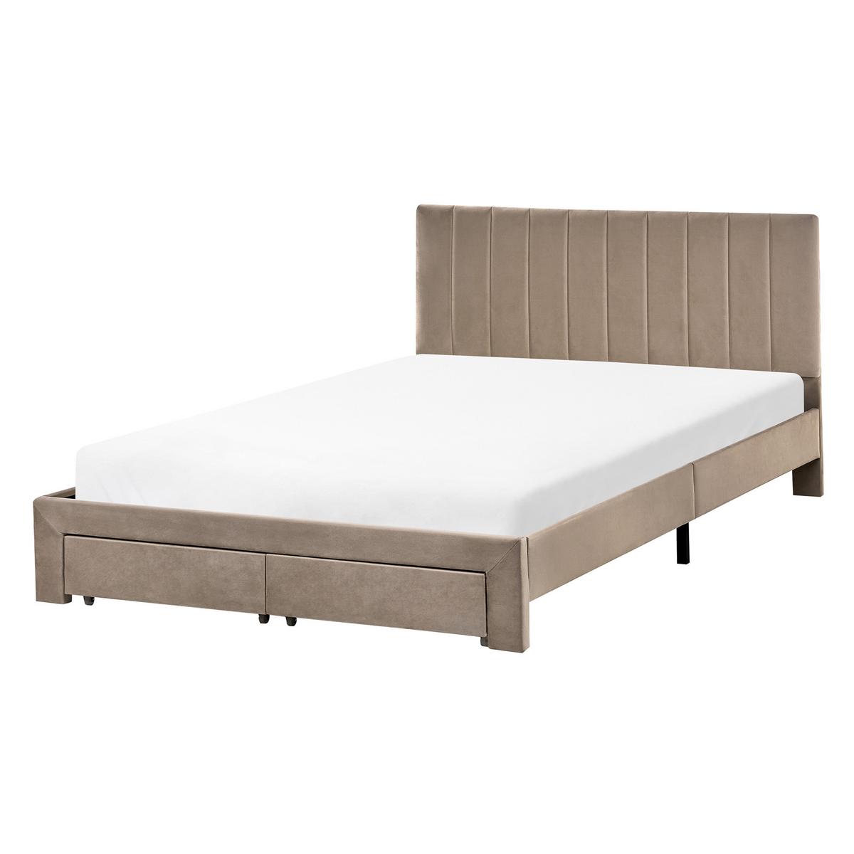 BETT mit Schubladen 140/200 cm Samtstoff Taupe Lonzac - Taupe, Textil (140/200cm) - Beliani