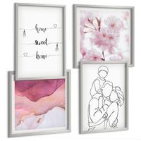BILDER SET 4er Set - 50x50 cm & 40x60 cm Silberner Rahmen - Blumenfamilie minimalistisch - Silberfarben, Kunststoff (50/50cm) - TULUP