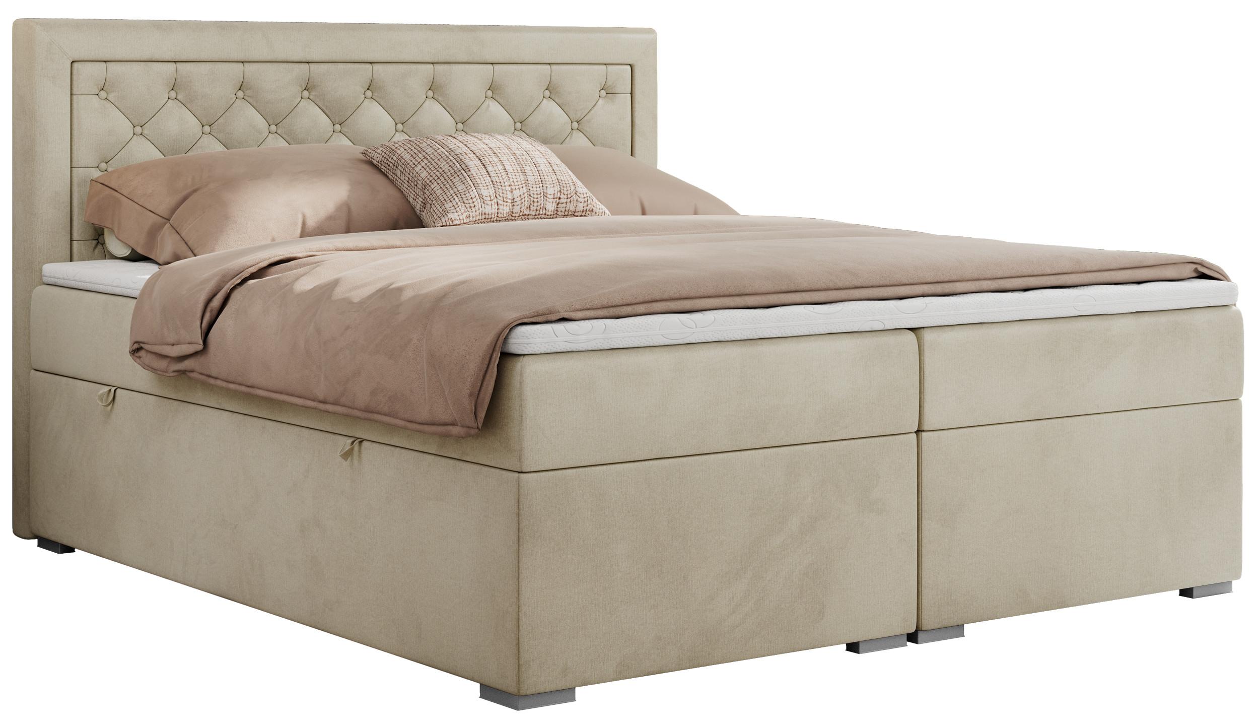 BOXBETT JASIR 120/200 - Beige Velvet - H4 - Beige, Holz/Textil (120/200cm) - MKS