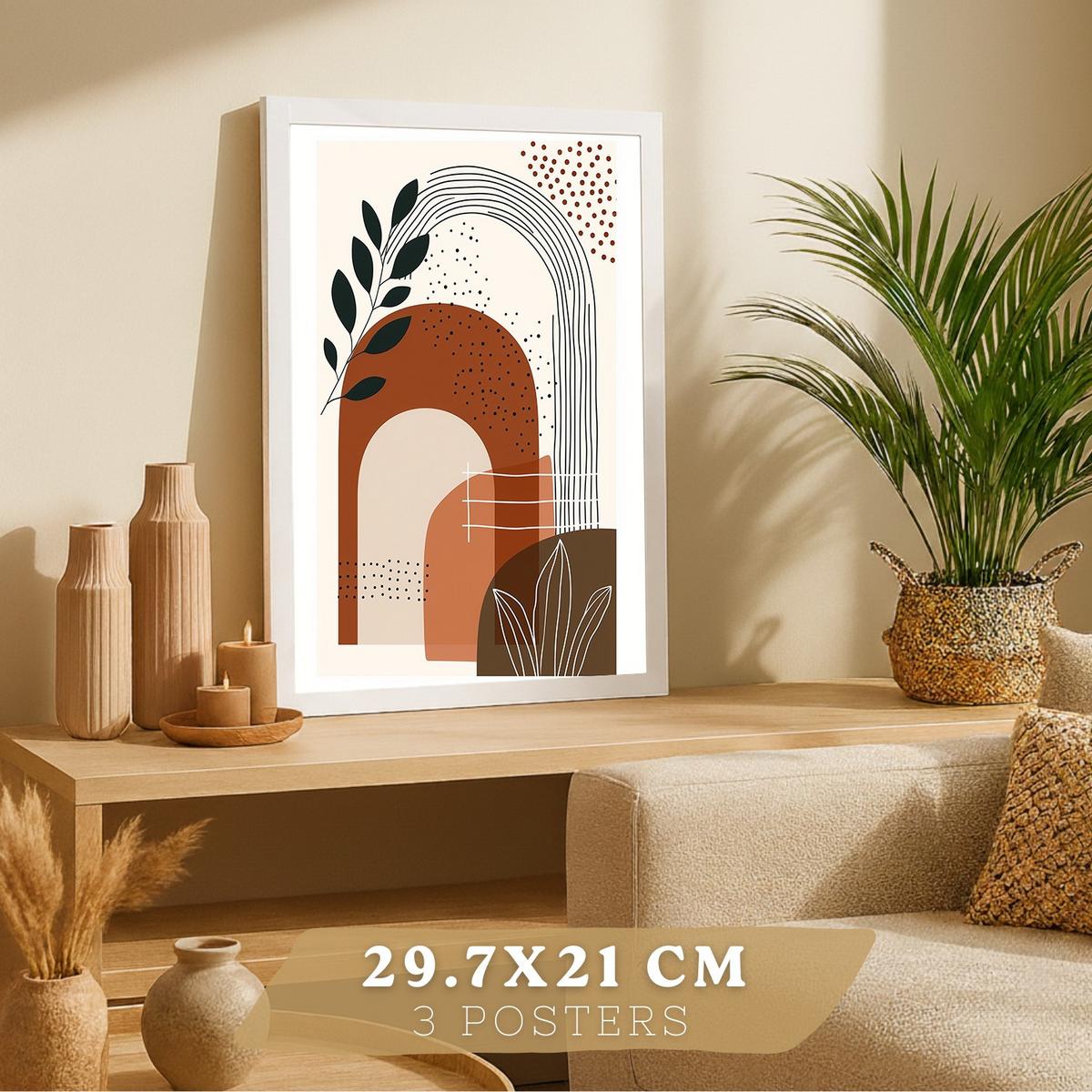 POSTER 3er Kunstdruck-Set Wandbilder Abstrakt Floral modern Wohnzimmer Deko, Schlafzimmer, Küche, Badezimmer Rahmenlos A4 - Weiß, Papier (29.7/1/21cm) - Nacnic