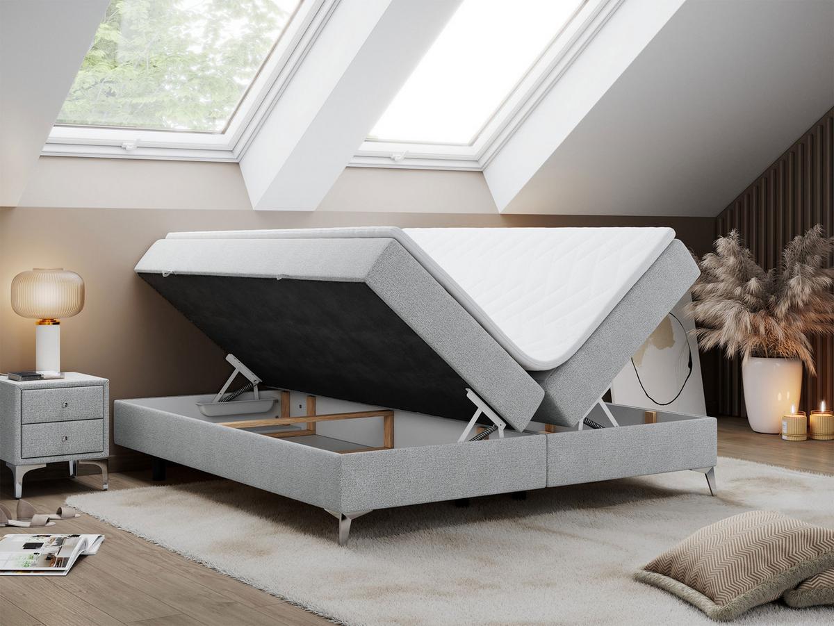 BOXBETT LESS 180/200 Hellgrau Struktur - H4 - Hellgrau, Holz/Textil (180/200cm) - MKS