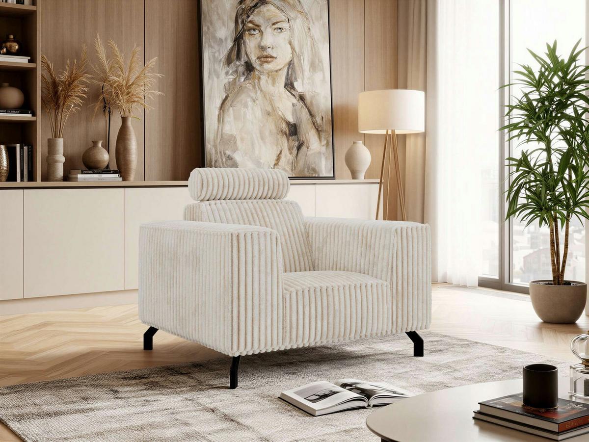 SESSEL VESANO - Beige Cord - Beige/Creme, Textil/Metall (109/90/95cm) - MKS