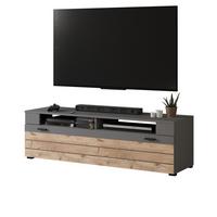 TV-LOWBOARD Eiche, grau matt 140 cm, TV Unterteil mit 4 Fächern - Eichefarben/Schwarz, Holzwerkstoff/Kunststoff (140/43/40cm) - Inn.Furn