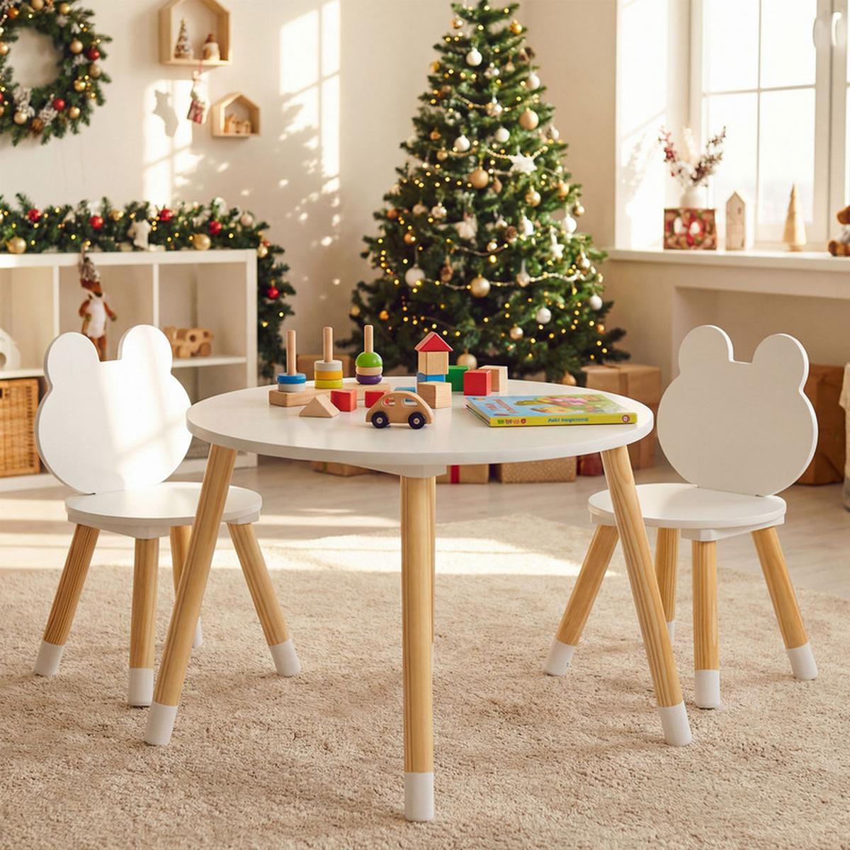 KINDERTISCH mit stuhl weiß(3-tlg) - Weiß/Naturfarben, Holzwerkstoff (60/44/60cm) - COSTWAY