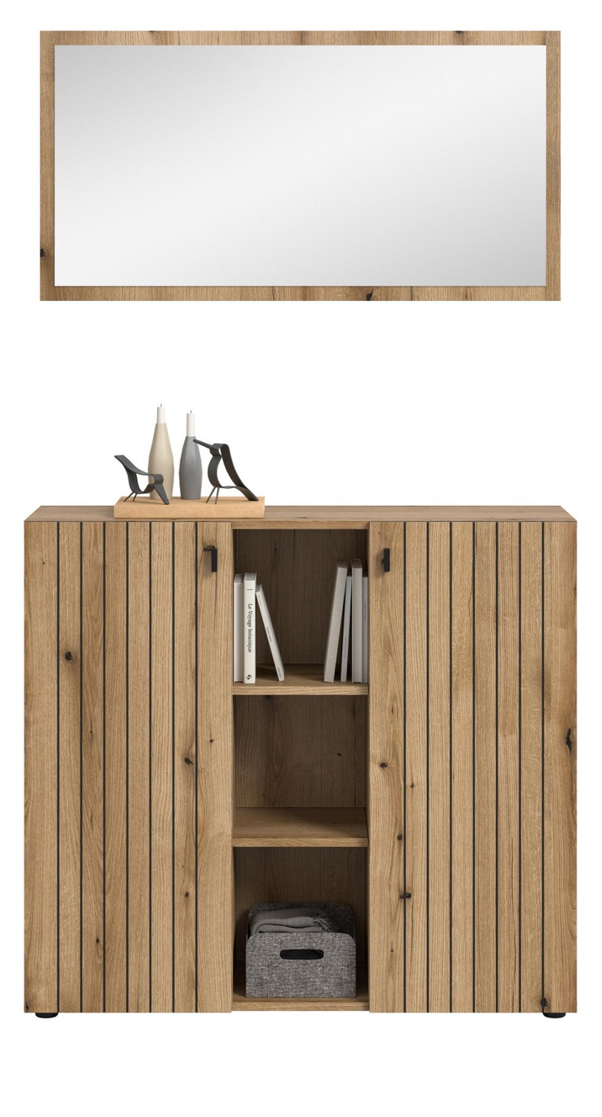 GARDEROBEN-SET Evoke Eiche 2-teilig 106 cm, Kombination mit Spiegel - Schwarz/Eiche Artisan, Glas/Holzwerkstoff (106/192/37cm) - Inn.Furn