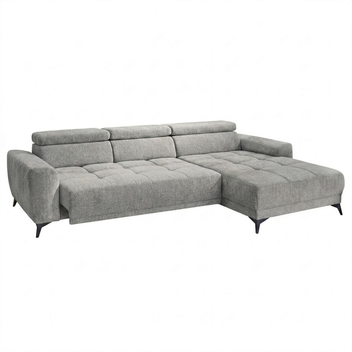 ECKSOFA mit elektrischer Sitztiefenverstellung, Kopflehnen verstellbar, USB-A und USB-C Ladefunktion B299/T200/H107 cm, Chenille Hellgrau / 15420 - Hellgrau/Schwarz, Holzwerkstoff/Textil (299/200cm) - luma-home