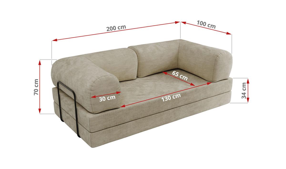 3-SITZER SOFA ORSETTO - Beige Schenille glatt - Beige/Schwarz, Textil/Metall (200/70/100cm) - MKS