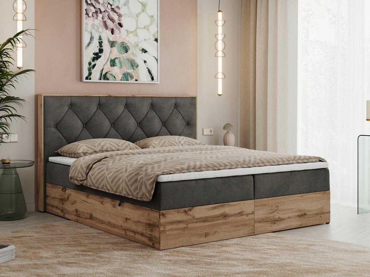 BOXBETT VENETO 140/200 Dunkelgrau Velvet - H3 - Dunkelgrau, Holz/Textil (140/200cm) - MKS