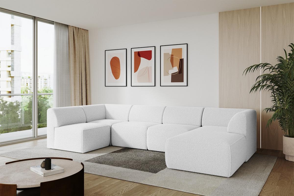 WOHNLANDSCHAFT Ottomane Rechts MOVO-L 345x180x78 cm Weiß Bouclé - Weiß, Holzwerkstoff/Kunststoff (180/78/345cm) - ALTDECOR