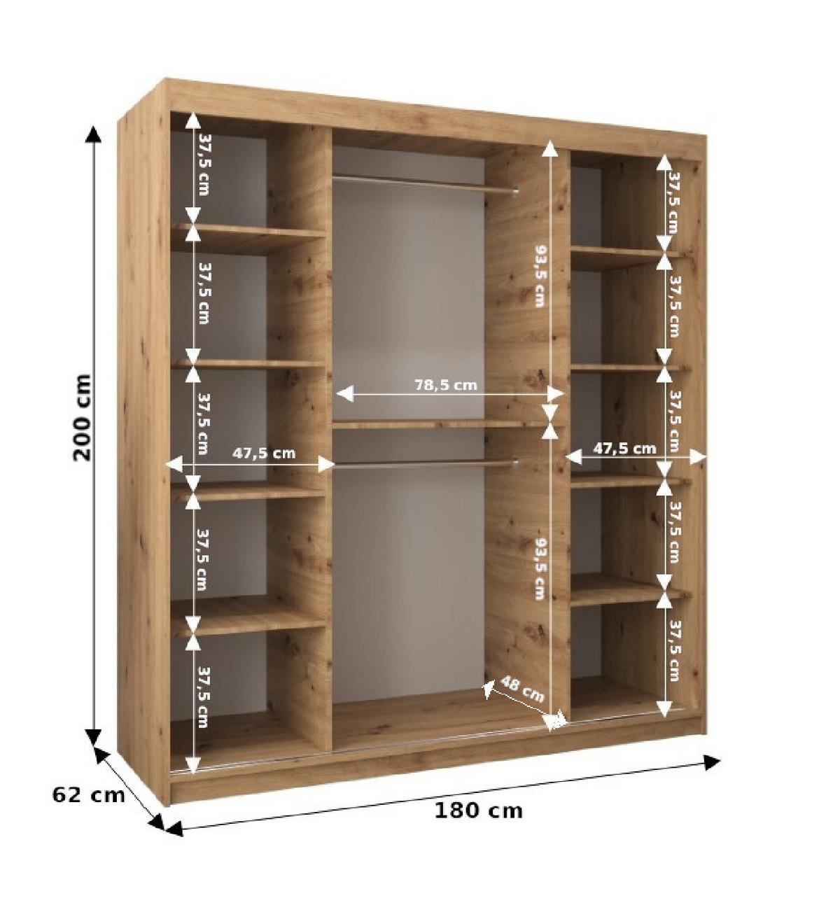 SCHWEBETÜRENSCHRANK 200/180/62 2-türig - Silberfarben/Weiß, Holz/Kunststoff (180/200/62cm) - MÖBEL KRYSPOL
