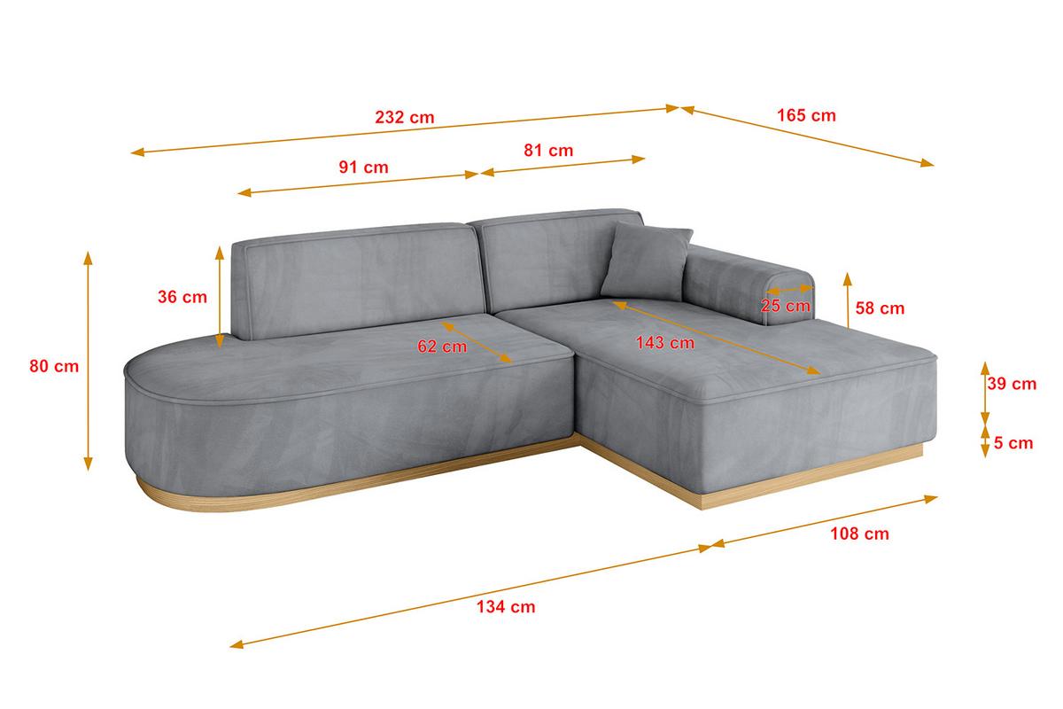ECKSOFA Ottomane Rechts IREA-L1-v2 - 232x165x80 cm Grau - Titanfarben, Holzwerkstoff/Textil (232/165cm) - ALTDECOR