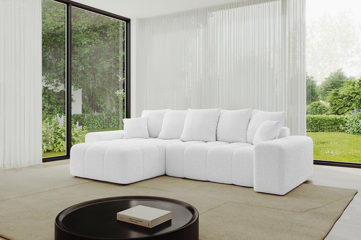ECKSOFA Ottomane links ENIL-L 297x189x68 Weiß Bouclé - Weiß, Holzwerkstoff/Kunststoff (297/189cm) - ALTDECOR