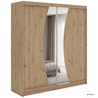 SCHWEBETÜRENSCHRANK 200 - VERONA - Eiche Artisan mit Spiegel - Alufarben/Eiche Artisan, Holzwerkstoff/Metall (200/216/61cm) - MKS