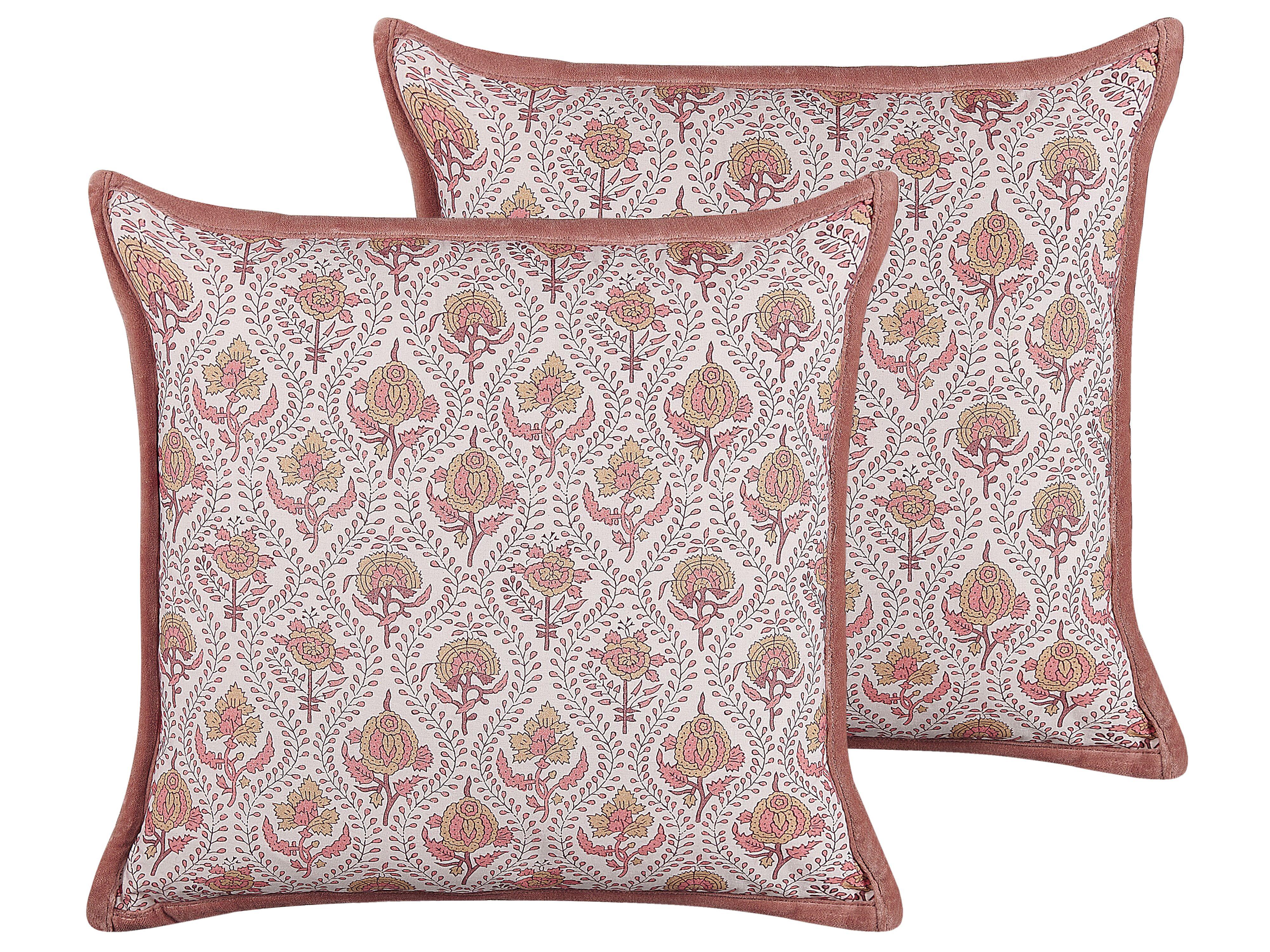 DEKOKISSEN 2er-Set Hellrot 45/45 cm Picea - Hellrot, Naturmaterialien/Textil (45/45cm) - Beliani