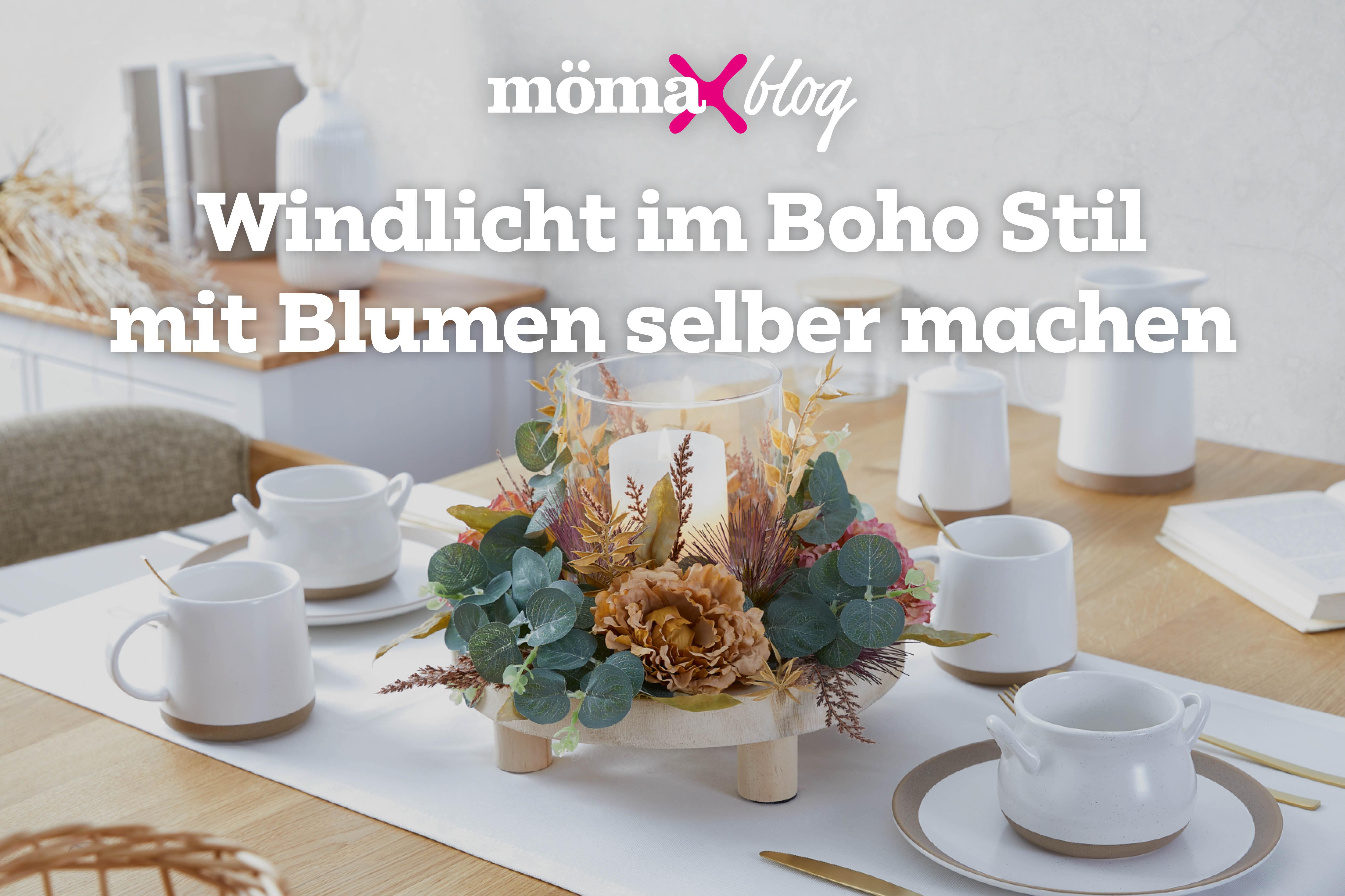 Windlicht im Boho Stil mit Blumen selber machen