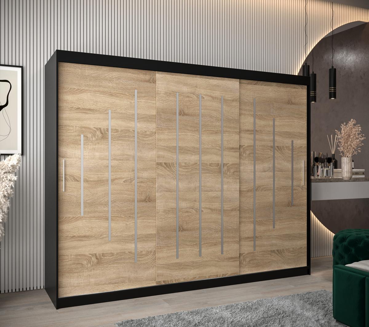SCHWEBETÜRENSCHRANK 200/250/62 3-türig - Silberfarben/Schwarz, Holz/Kunststoff (250/200/62cm) - Abiks Möbel