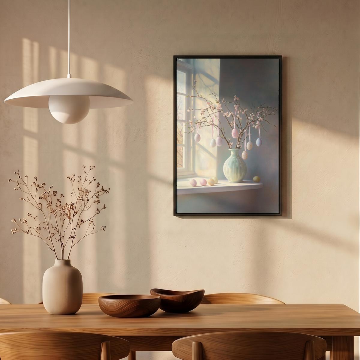 LEINWAND Bilder mit Rahmen - Stillleben - Vase - Osterzweig - 40x60 - Hellblau, Textil (40/60cm) - MuchoWow