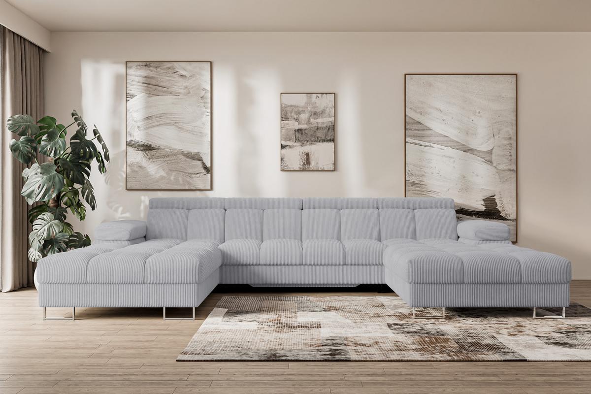 WOHNLANDSCHAFT mit Schlaffunktion und Bettkasten COMA U2 345x203x79 Grau Cord - Anthrazit, Holzwerkstoff/Textil (345/79/203cm) - ALTDECOR