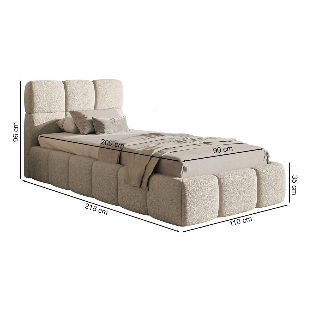 POLSTERBETT Cloudy Hellbeige Bouclé, 90x200 cm - Ecru/Schwarz, Kunststoff/Textil (90/200cm) - Selsey