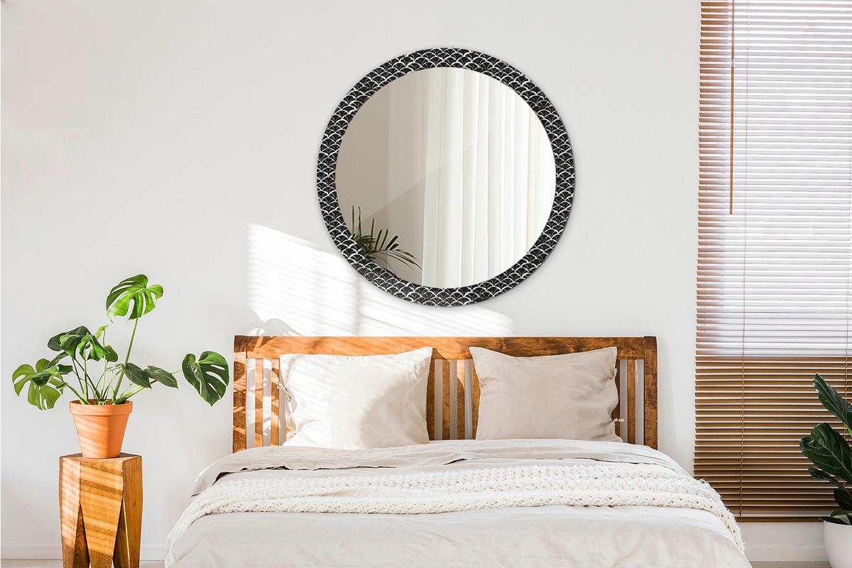 SPIEGEL Rund Ø 90 cm mit Aufdruck - Schwarz, Glas (90/90/0.4cm) - Wallfluent