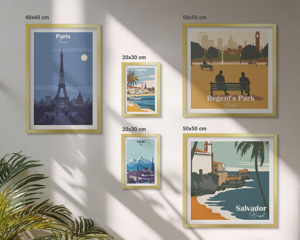 BILDER SET 5er Set - 50x50 cm & 20x30 cm & 40x60 cm Goldrahmen - Touristische Küstenlandschaften - Goldfarben, Kunststoff (40/60cm) - TULUP
