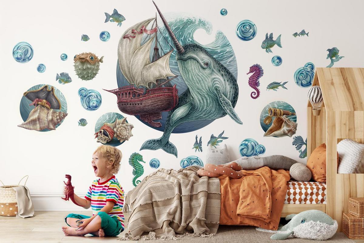 WANDAUFKLEBER 60x66cm - Meerestiere - Multicolor, Kunststoff (60/66/0.1cm) - Wallfluent