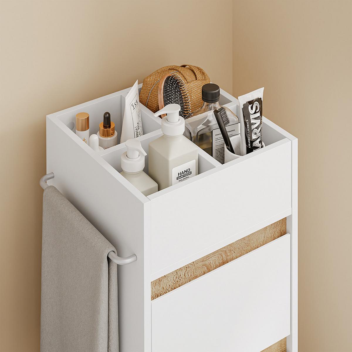BADEZIMMERSCHRANK mit Rollen und Handtuchhalter Weiß 33x30x91,5 cm - Weiß, Holzwerkstoff (33/91/30cm) - SoBuy