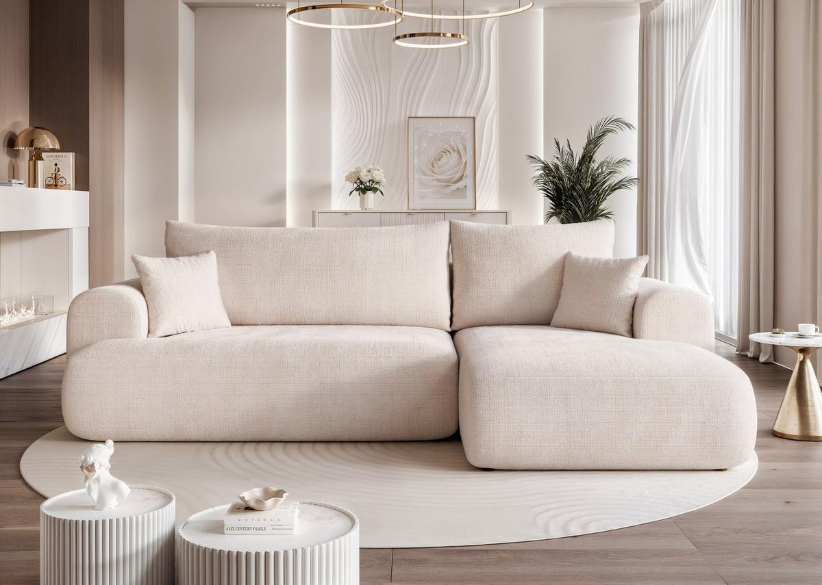 ECKSOFA BLOOM Rechts mit Schlaffunktion und Bettkasten Creme - Creme, Kunststoff/Textil (263/150cm) - Idohome