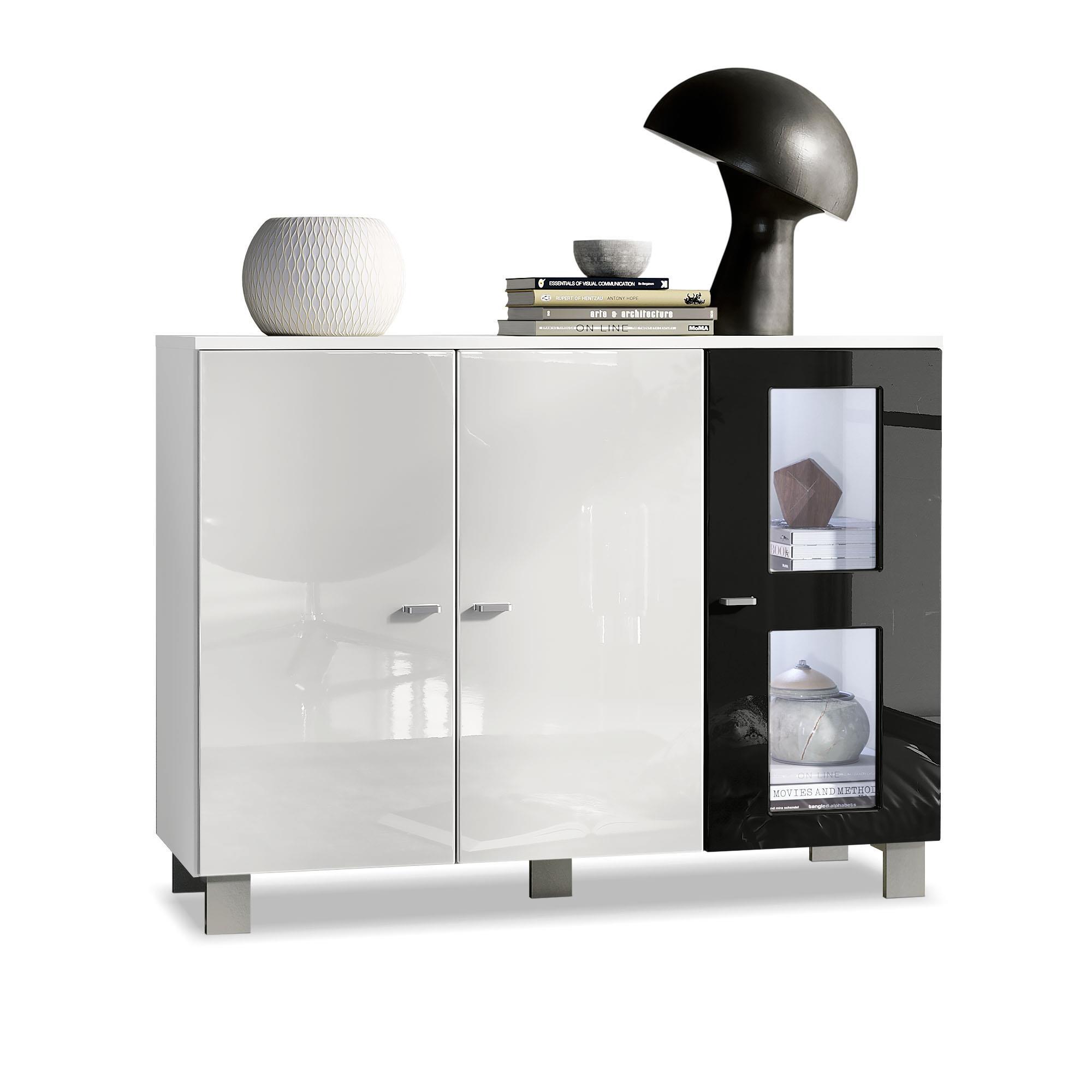 SIDEBOARD Denjo Tür in Schwarz Hochglanz - Schwarz Hochglanz, Holzwerkstoff (107/81/35cm) - Vladon