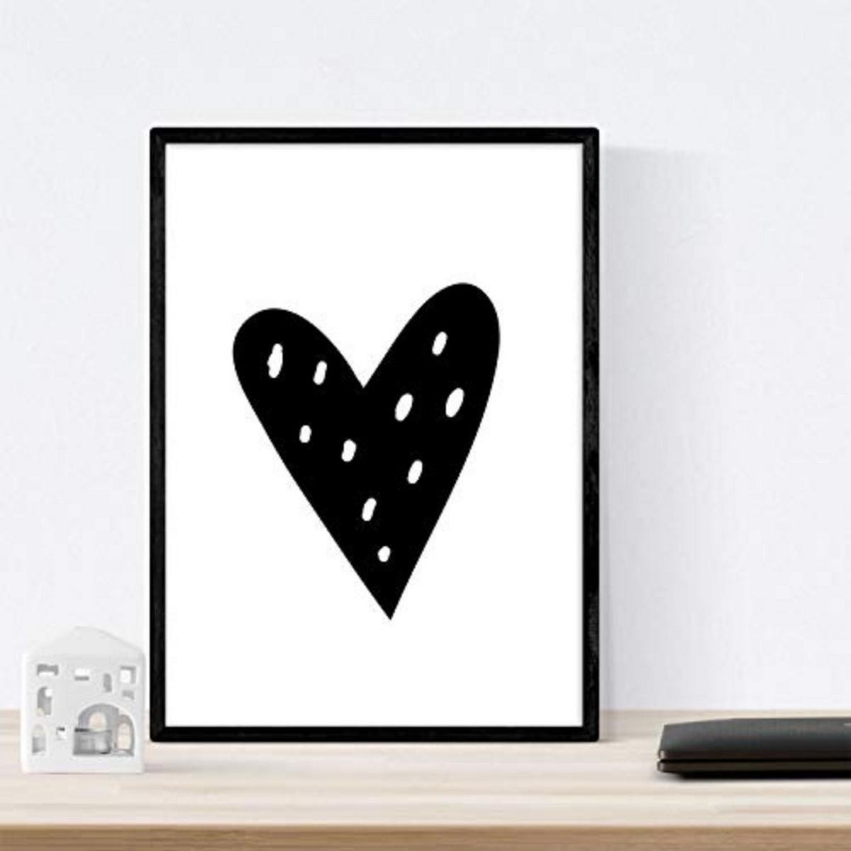POSTER Set mit 4 Kaktus und Herz Tieren A3 Schwarzer Rahmen - Schwarz, Papier (29.7/3cm) - Nacnic