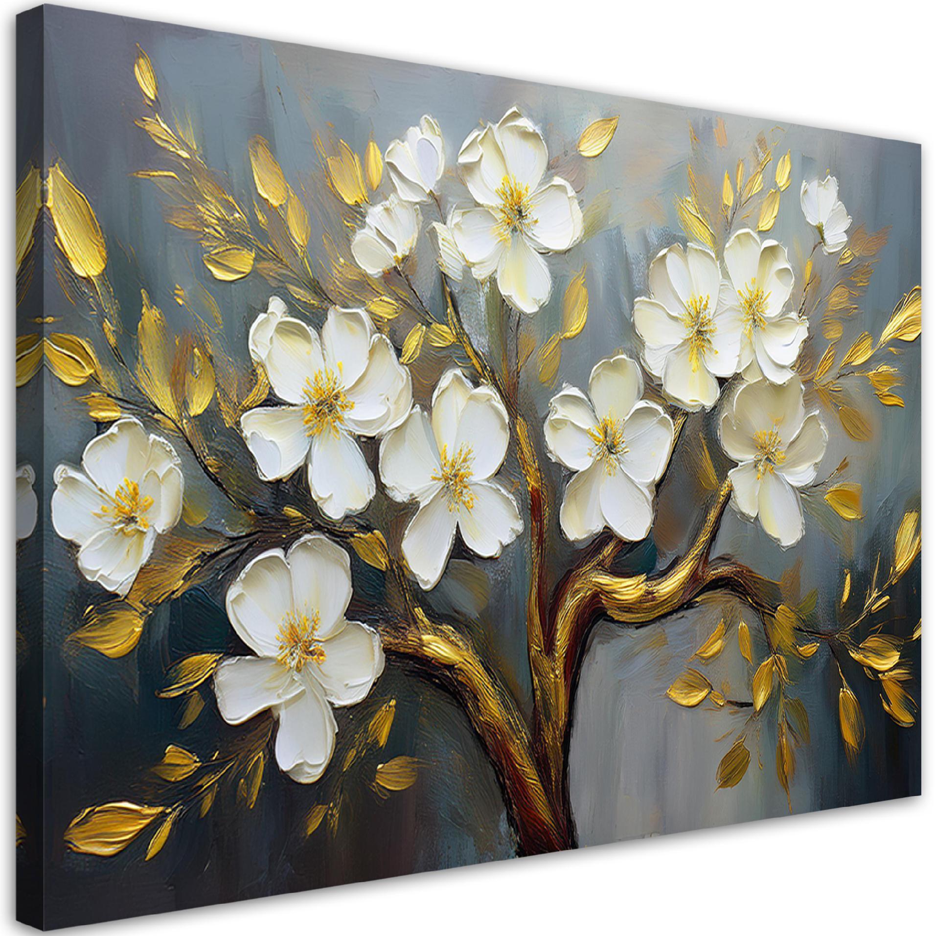 WANDBILD weiße blumen pflanzen baum - Weiß, Textil (60/40cm) - Feeby