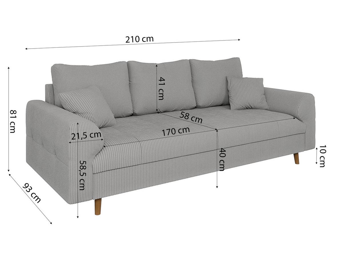 3-SITZER-SOFA Alma Hellgrau Cord - Hellgrau/Braun, Holz/Textil (210/81/93cm) - S-Style Möbel