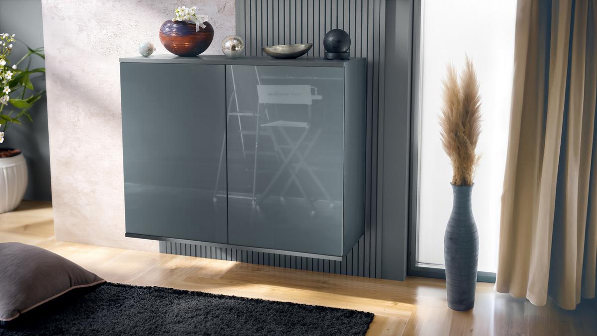 KOMMODE Skadu Grau Hochglanz - Grau, Holzwerkstoff (92.5/73.5/35cm) - Vladon