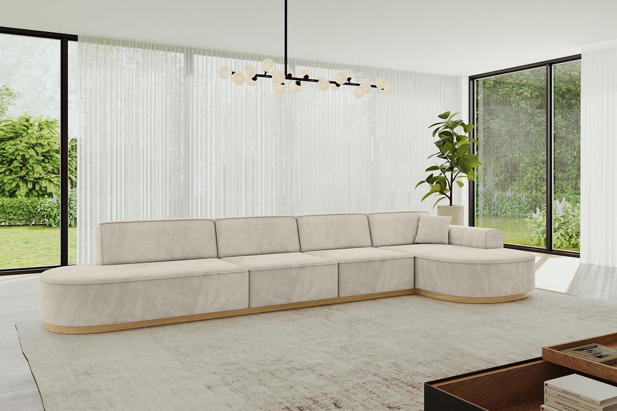 ECKSOFA Ottomane Rechts MARI-L3-v2 - 413x171x83 cm Ecru Velours - Ecru, Holzwerkstoff/Textil (171/413cm) - ALTDECOR