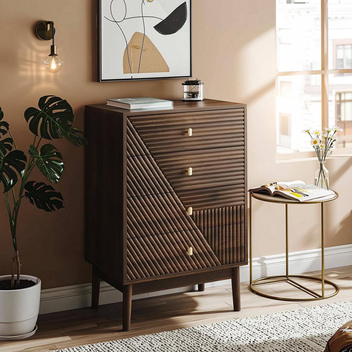 SIDEBOARD 60 cm Walnuss – Schubladenschrank mit 4 Schubladen & Massivholzbeinen Modern - Walnussfarben/Braun, Holzwerkstoff (60/90/40cm) - Urban Meuble