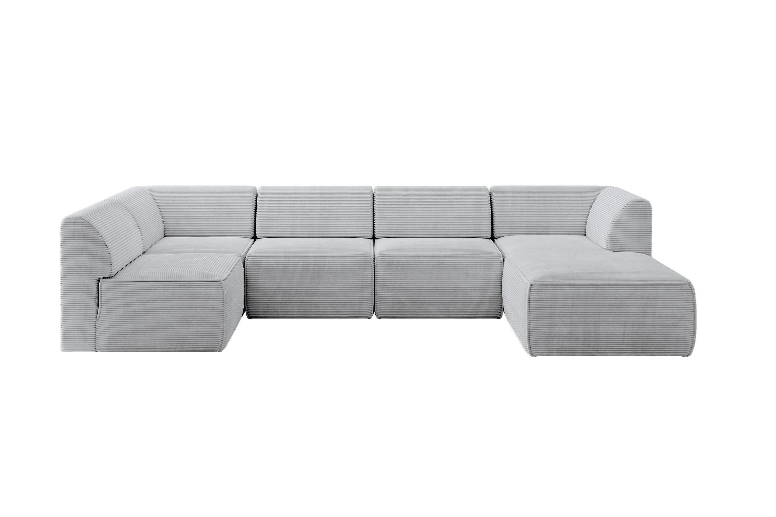 WOHNLANDSCHAFT Ottomane Rechts MOVO-L 345x180x78 cm Grau Cord - Grau, Holzwerkstoff/Kunststoff (180/78/345cm) - ALTDECOR
