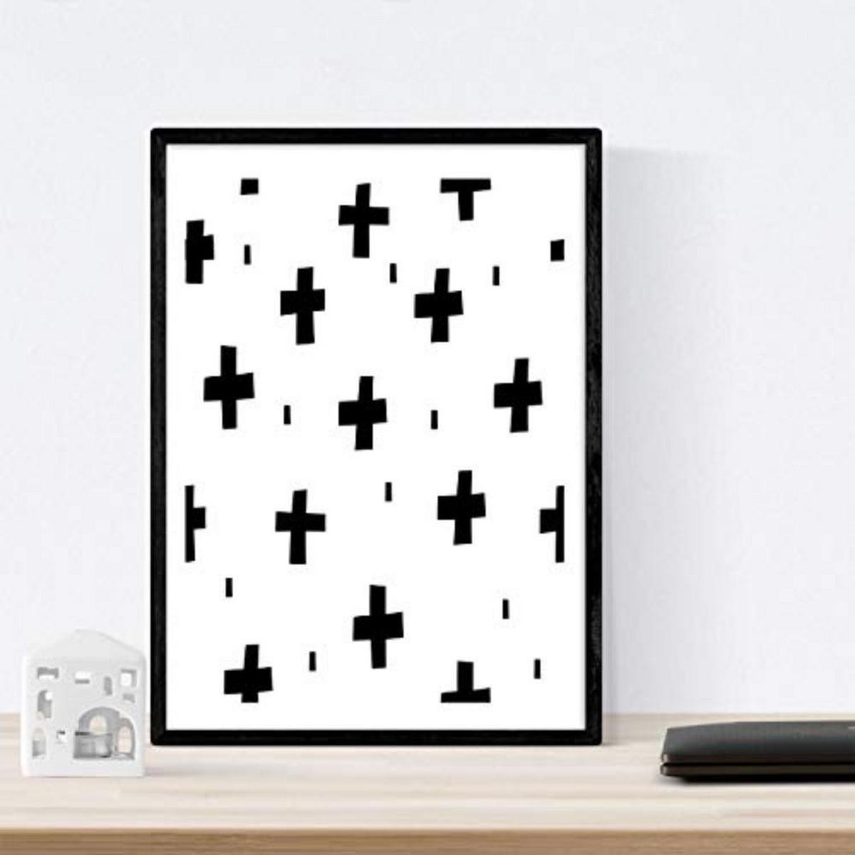 POSTER Set mit 4 Kaktus und Herz Tieren A3 Schwarzer Rahmen - Schwarz, Papier (29.7/3cm) - Nacnic