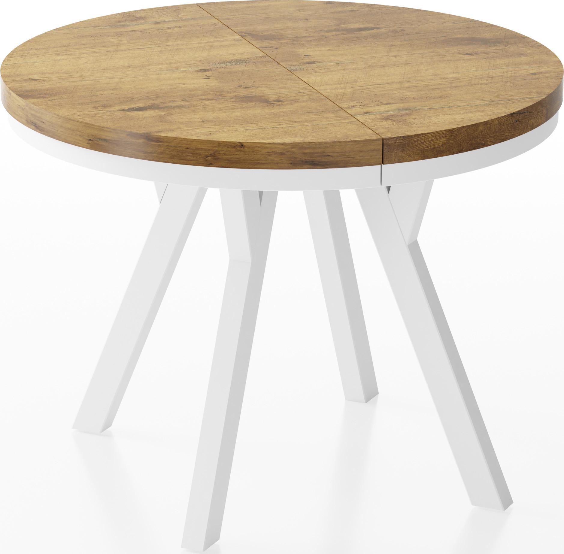 ESSTISCH Lume Weiß runder ausziehbarer, Lancelot Eiche 100-200/100/76 cm - Eichefarben/Weiß, Holz/Holzwerkstoff (100/200/76cm) - WFL GROUP