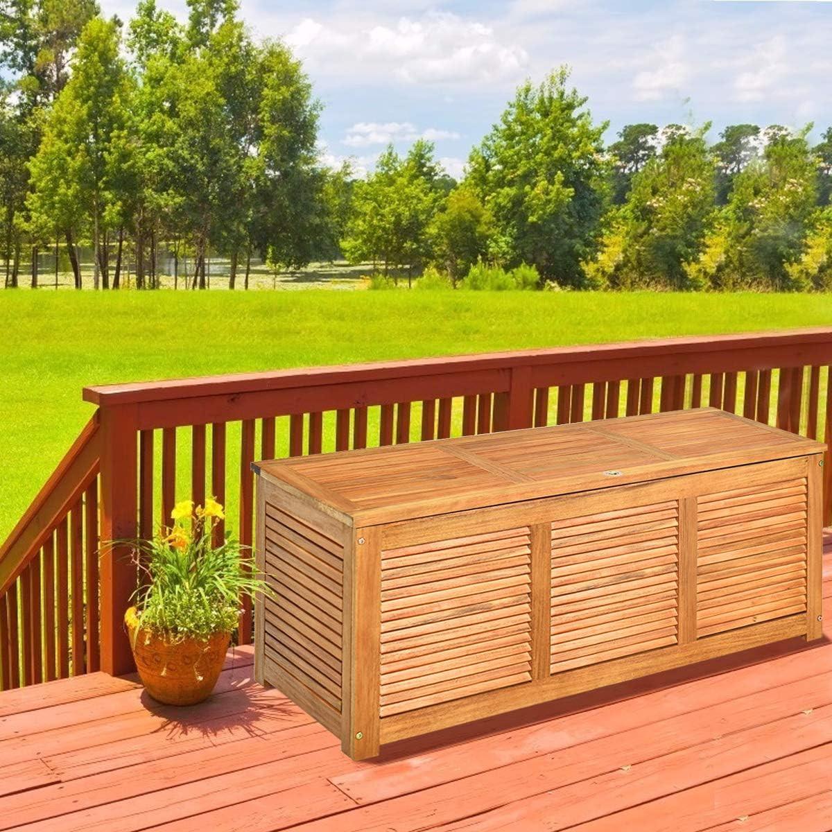 GARTENBOX Gartenbank Auflagenbox Holz - Naturfarben, Holz (120/45/45cm) - COSTWAY