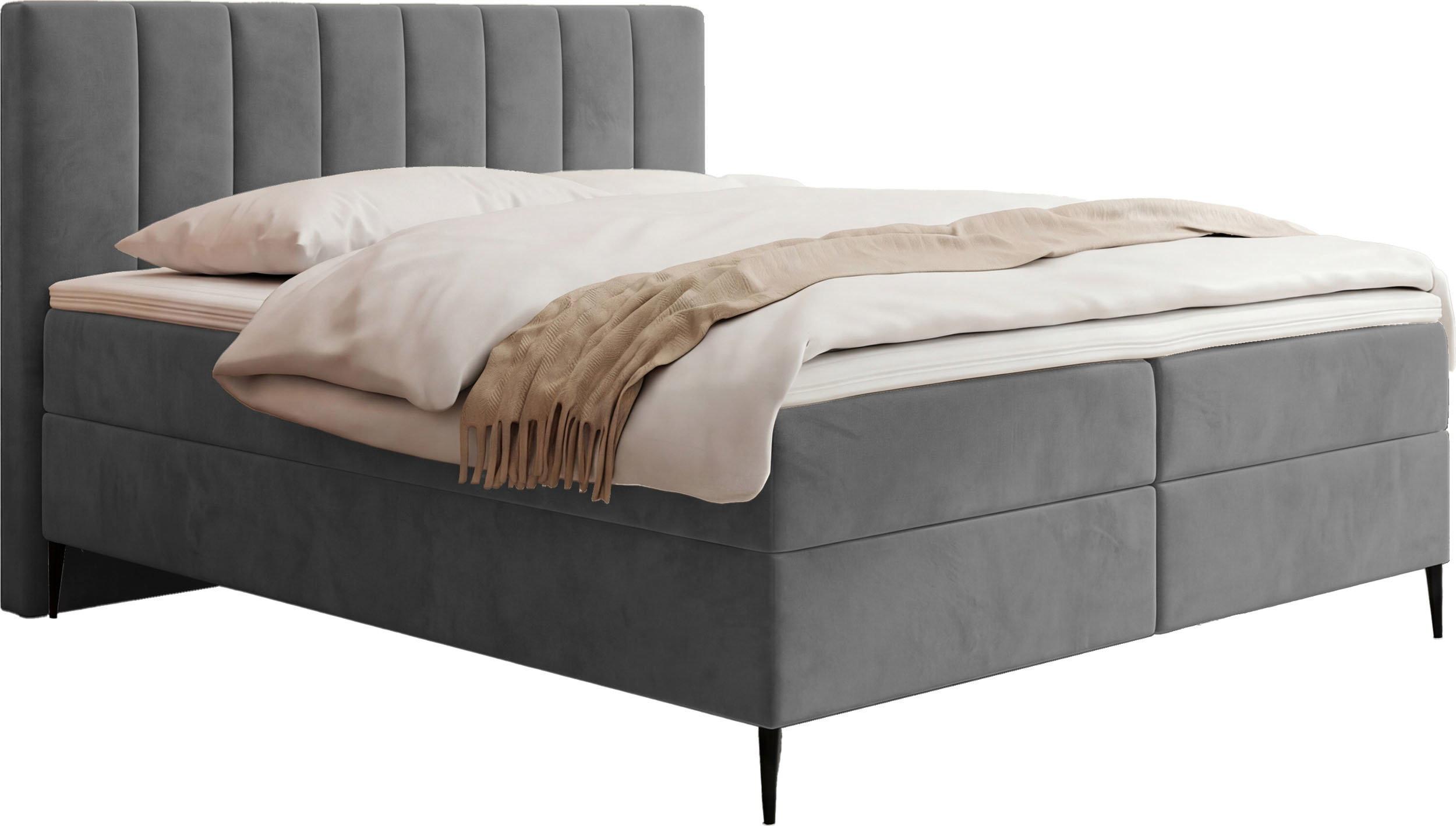 BOXBETT Allen mit Bettkasten, Samt Grau 140x200 cm – inkl. H4 Taschenfederkern Matratze & Foam Topper - Schwarz/Grau, Holz/Holzwerkstoff (140/200cm) - WFL GROUP
