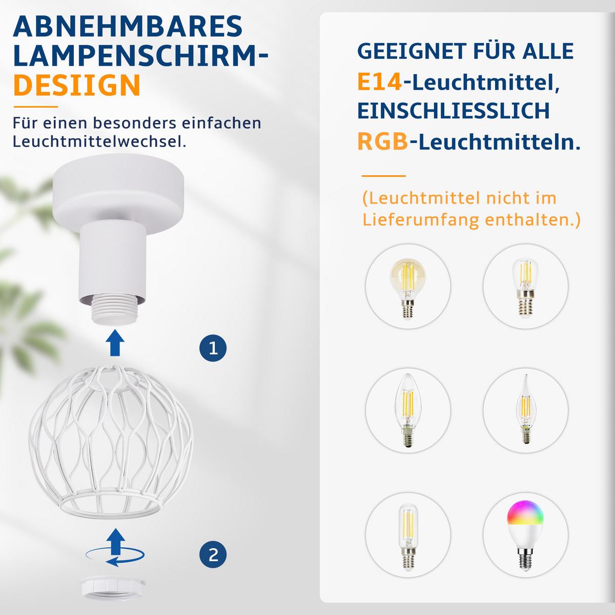 DECKENSTRAHLER Fyvith 16.5/10/12.5 cm - Weiß, Metall (16.5/10/12.5cm) - ZMH