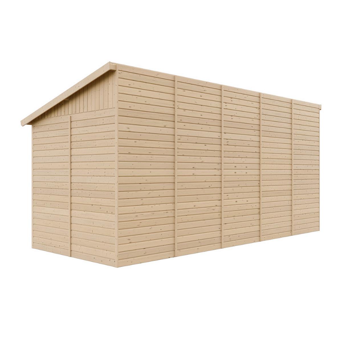 HOLZ-GARTENHAUS (mit Seitenwand) MIT IMPRÄGNIERTEM BODEN - H244x216x514 cm/10,2 m2 - M341A+M341G - Beige, Holz (218/250/493cm) - Timbela