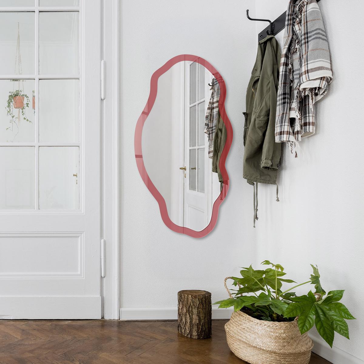 SPIEGEL 90x45 cm asymmetrisch mit Druck - Burgunderrote Farbe - Transparent, Glas (45/90/0.4cm) - TULUP