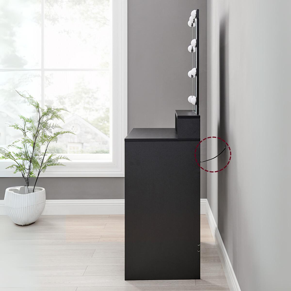SCHMINKTISCH 1 Schublade, 3 Fächer und 1 Spiegel mit Lampen Schwarz – B80 cm - Schwarz, Holzwerkstoff (40/145/93.5cm) - Calicosy