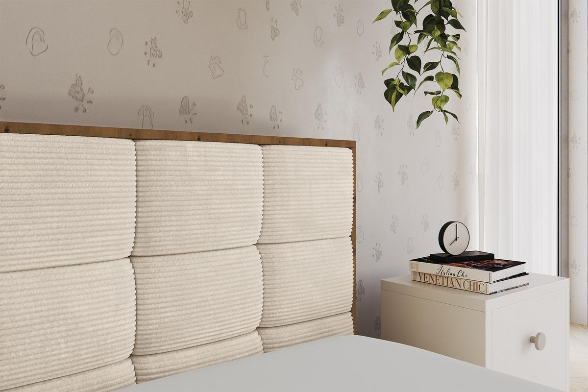 EINZELLBETT Jugendbett mit Bettkasten und Matratze H3/H4, Links - SOVY 90x200 Beige - Creme, Holzwerkstoff/Textil (90/200cm) - ALTDECOR