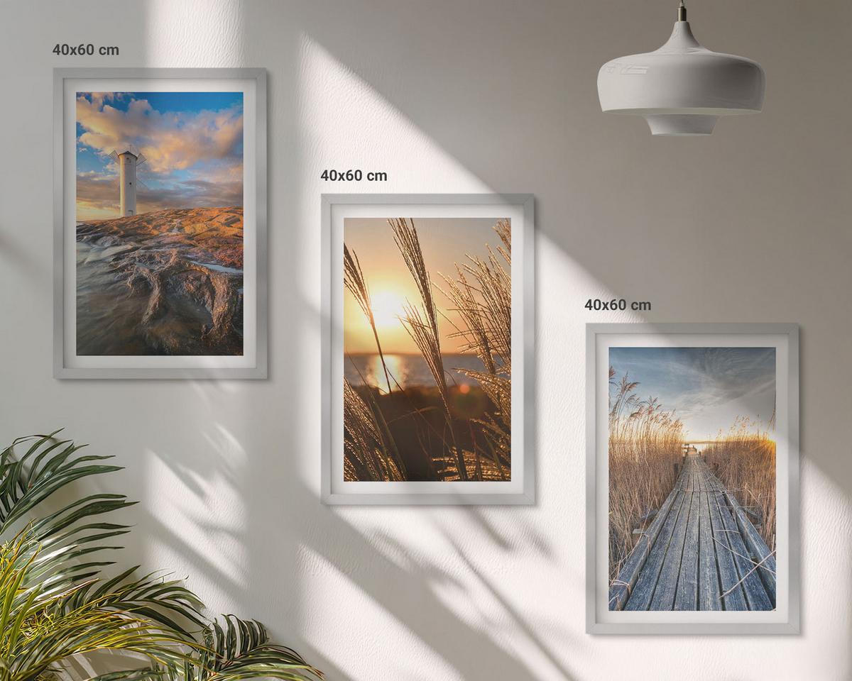 BILDER SET 3er Set - 40x60 cm Silberner Rahmen - Leuchtturm-Grassteg - Silberfarben, Kunststoff (40/60cm) - TULUP
