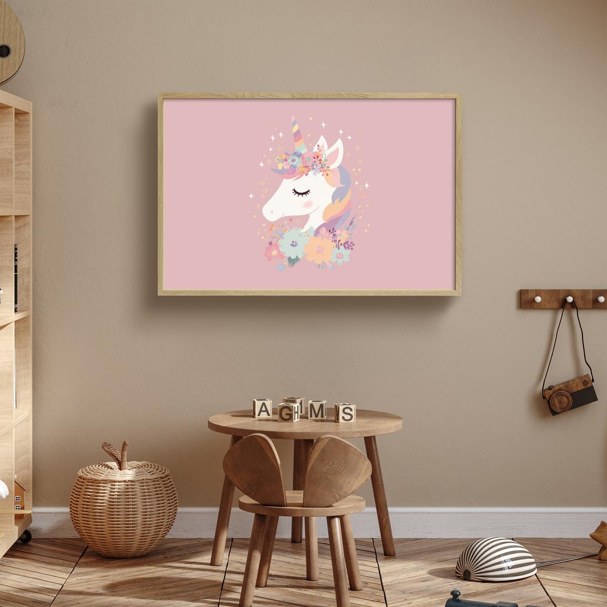 NACHTTISCHLAMPE MIT AKKU Einhorn - Rosa - Blumen 100x70 cm - Rosa, Holzwerkstoff (8/100/70cm) - OnlyWow